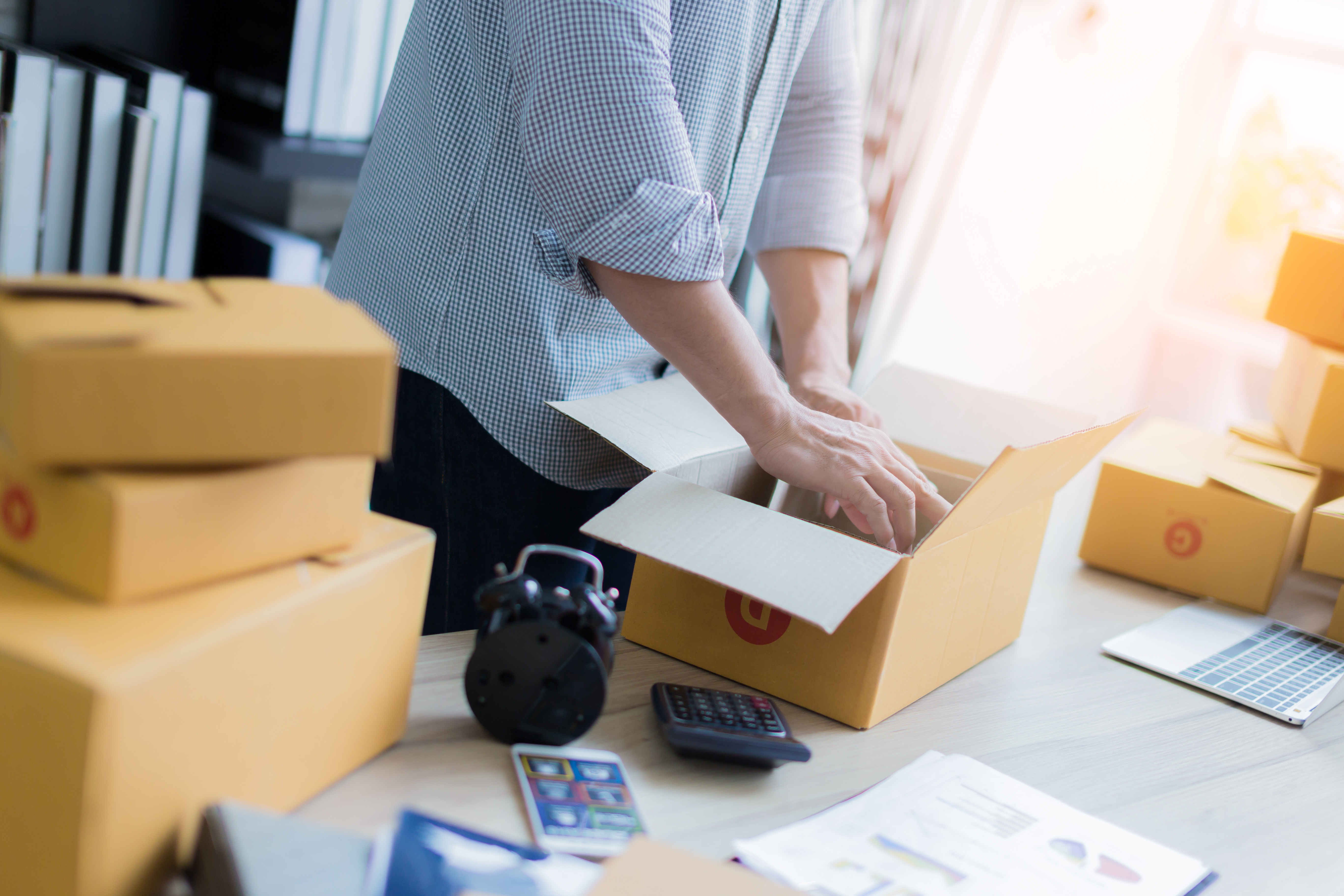 startup businessman checking shopping box product business online owner concept